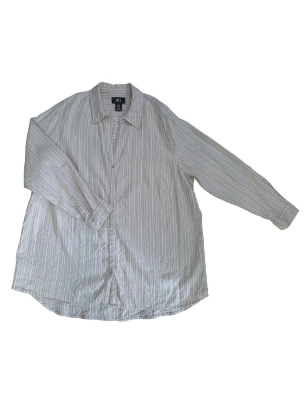 Jones New York Womens 1X 100% Linen Button Up Shirt Beige Striped Long Sleeve.